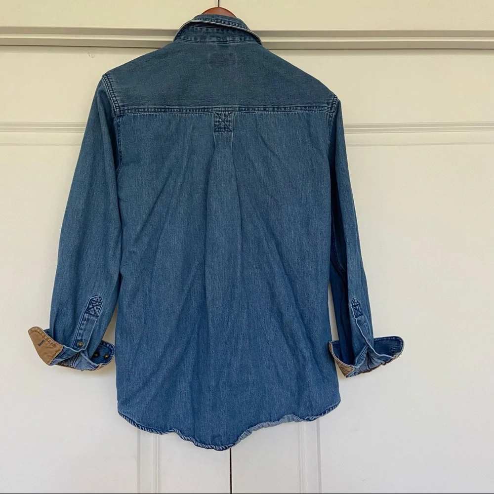 Mens Small Denim Button Down Shirt with Khaki Accents - Picture 5 of 5